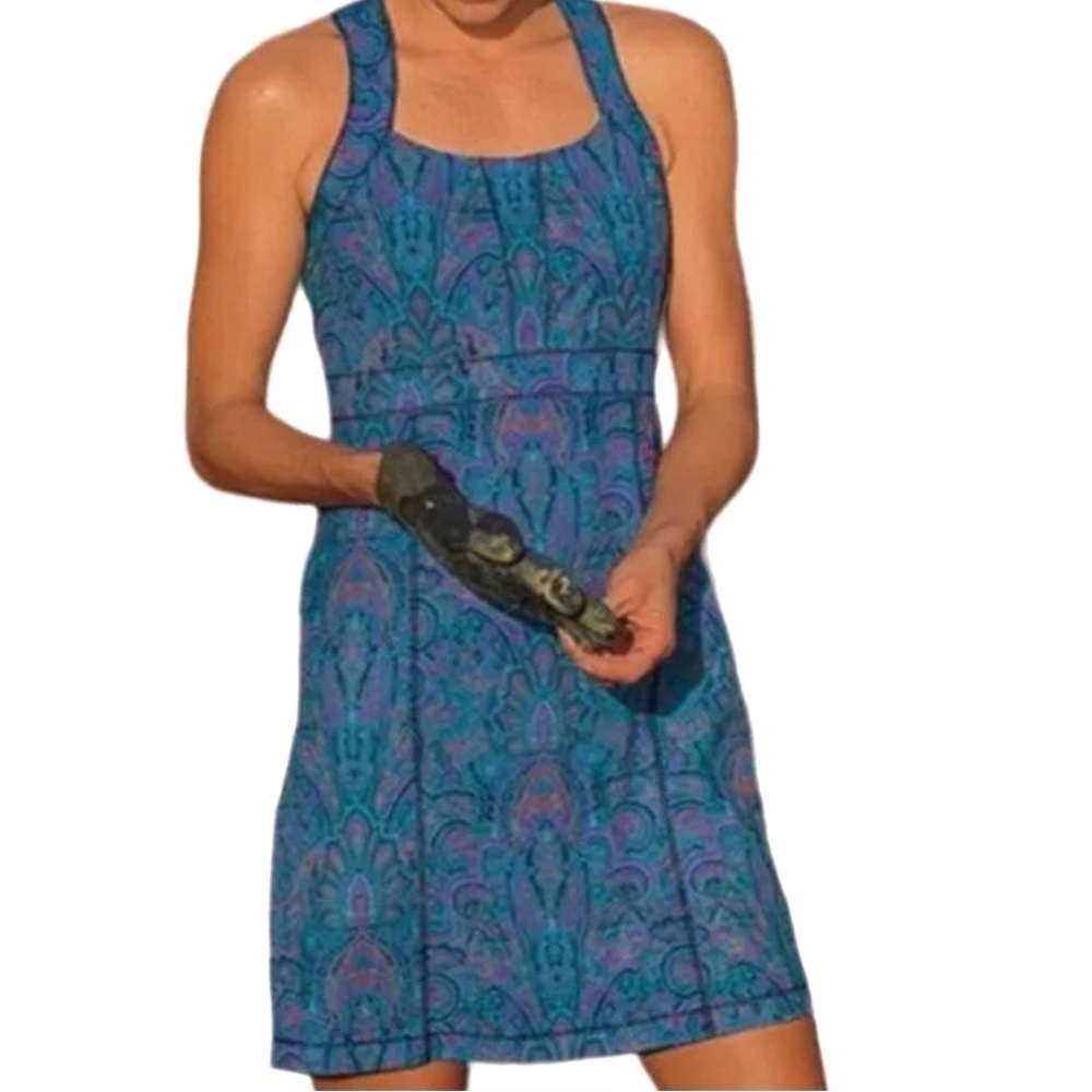Sleeveless Blue Patterned A-Line Dress
